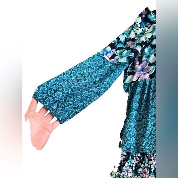 Soft Surroundings Women Floral Mixed Media Long Sleeve Night Bloom Dress - Picture 4 of 9